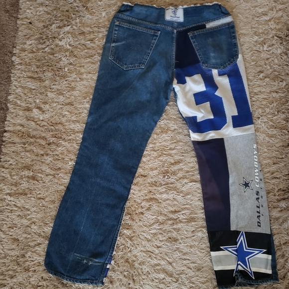 Vintage Dallas Cowboy Deepthree Levi Jersey Patchwork Jeans Size 31 - Picture 2 of 3